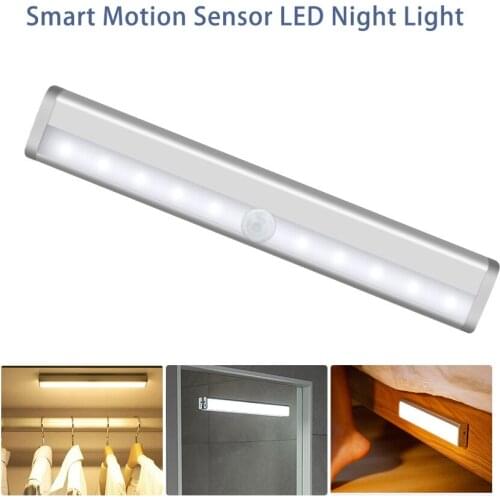 Smart Motion Sensor LED Night Light 6/10 LEDs 98mm 190mm Human body sensor light for home Bed Kitchen Cabinet Wardrobe Wall Lamp