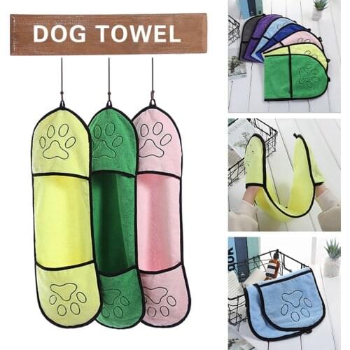 Pet Dog Bath Towel Super Absorbent Soft Paw Print Microfiber Drying Towels Blanket With Pocket For Small Dogs Cats Pet Products