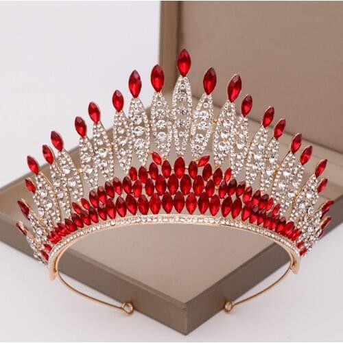 Baroque Sparkling Vintage Gold Red Crystal Bridal Tiara Crowns Diadem Pageant Rhinestone Crown Headband Wedding Hair Accessories
