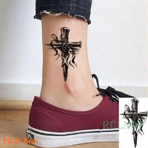 Waterproof Temporary Tattoo Sticker Nail Cross Flower Flash Tatoo Fake Tatto Hand Leg Body Small Art for Men Women