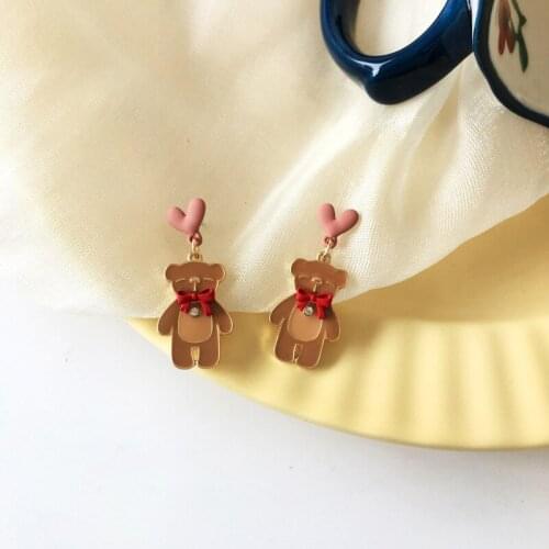Japanese Love Girls Sweet Fake Earrings Little Bear Cartoon Piercing Earrings