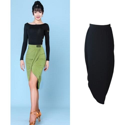 Female Adult Latin Dance Skirt Sexy Split Practice Skirt Ladies Samba Rumba Cha Cha Salsa Tango Dance Performance Clothes VO286