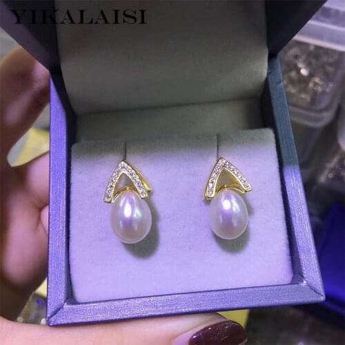 YIKALAISI 925 Sterling Silver Jewelry Pearl Earrings 2019 Fine Natural Pearl jewelry 8-9mm stud Earrings For Women wholesale