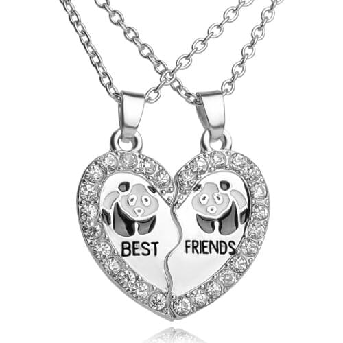 BEST FRIENDS Necklace BFF 2 Part Broken Heart Pendant Animal Panda Anchors Crystal Pendant Chain Necklace Friendship Jewelry