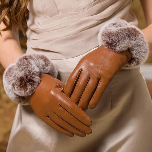 Sheepskin gloves winter rex rabbits hair genuine leather telefingers gloves winter add velvet thick warm gloves woman ml099