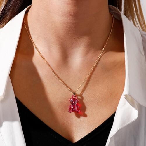 1PCS Long Pendant Rainbow Color Cute Jelly Bear Gummy Charm Necklaces for Women Girls Cool Punk Hip Hop Resin Necklaces