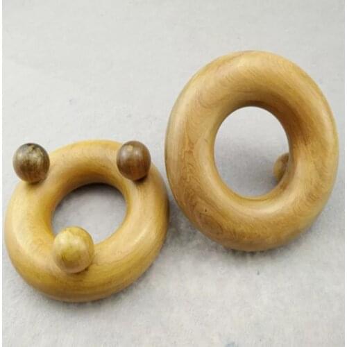 1Pcs Portable Belly Button Round Wood Massager Back Leg Shoulder Push Back Massage Ring With Three Wooden Balls