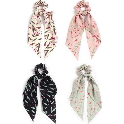 Furling Girl 1 PC Daffodil Print Knoted Streamers Hair Ties Elegant Women Fashion Ponytail Hair Rope Hair Accessories