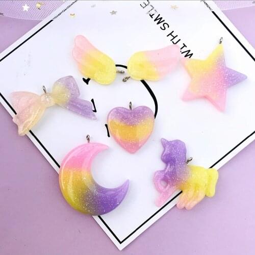 10pcs resin unicorn moon star necklace charms very cute keychain pendant necklace pendant for DIY decoration