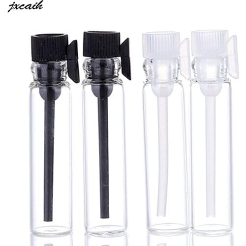 100 Pcs 1Ml 2Ml Mini Glass Perfume Bottle Small Parfume Sample Vials Tester Trial Perfume Bottle With Clear Black Stoppers