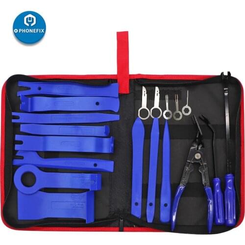 19pcs Hand Tool Car Disassembly Tools Set Interior Plastic Trim Panel Dashboard Removal Pry Tool Kit Fastener with Storage bag