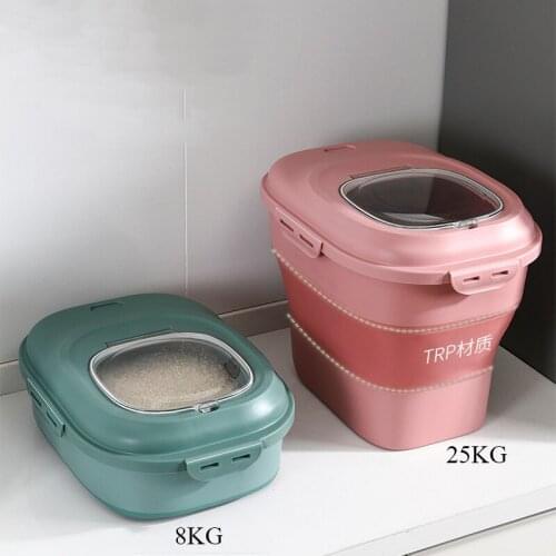 25Kg Folding Rice Bucket Household moisture-proof and insect-proof rice storage box storage bucket kitchen plastic rice bucket