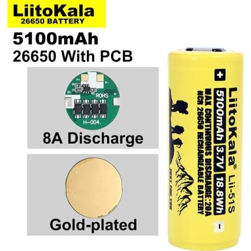 30PCS Wholesale Liitokala LII-51S 26650 8A power lithium-akku 26650A 3,7 V 5 100mA Geeignet für taschenlampe PCB schutz
