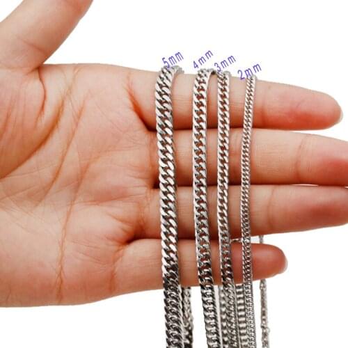 5meters Wholesale in Bulk Silver Stainless Steel Curb Chain, for Necklace No Fade or Tarnish 2mm/3mm/4mm