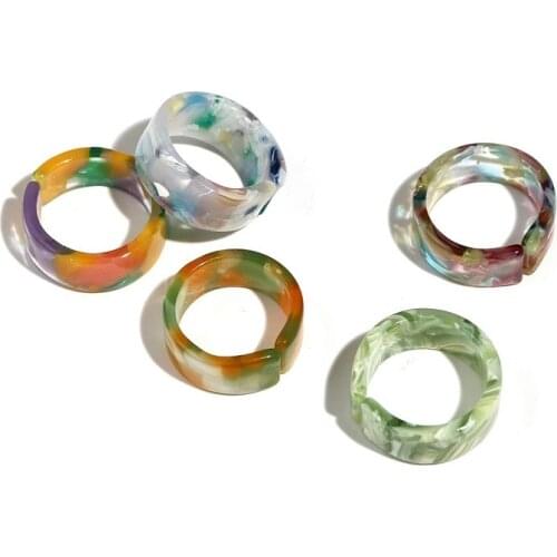 5PCS a Set Colorful Opening Resin Rings Dome Knuckle Finger Stackable Joint Ring Marble Texture Ring Retro Acrylic Girls Rings