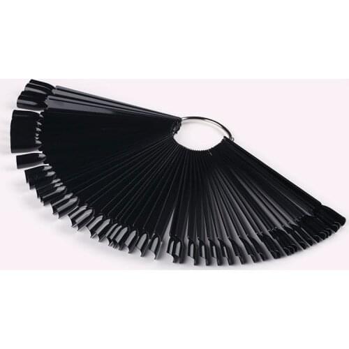 50 Pcs Black False Nail Tips Fan shaped Nails Polishes Colors Card Fake Nails Art Tips Polish UV Gel Tips Practice Nail Template