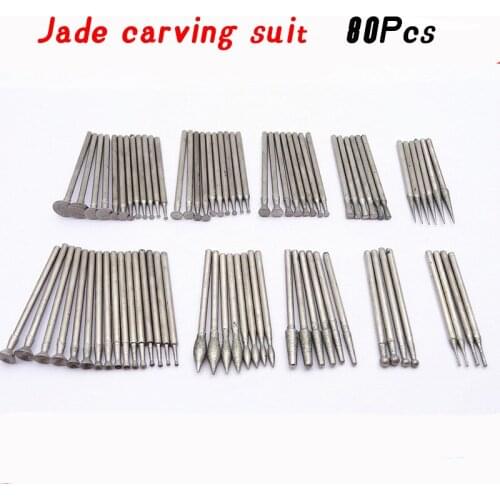 80Pcs Diamond Grinding Burr Engraving Carving Polishing Glass Jade Stone Drill Bit Rotary Tool Set 2.3 Shank mixed type