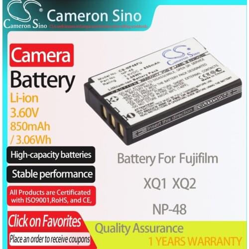 CameronSino Battery for Fujifilm XQ1 XQ2 fits Fujifilm NP-48 camera battery 850mAh/3.06Wh 3.60V Li-ion Black