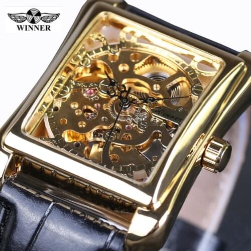 Casual Fashion Mens Watches Men Luxury Brand Skeleton Dial Leather Strap Mechanical Watch Vintage Reloj Dress Relogio Masculino