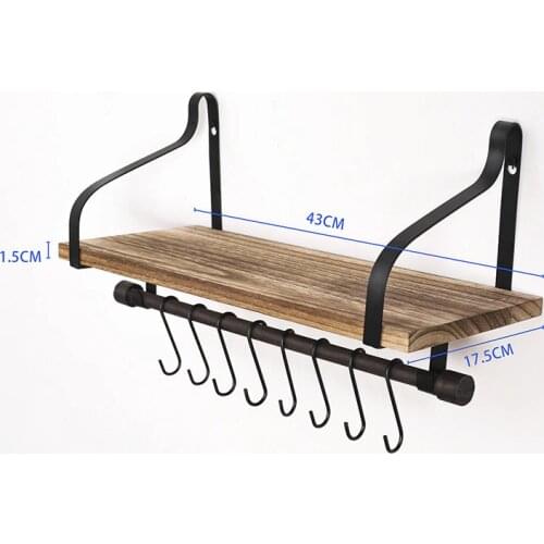 Home Furnishing Rack Kitchen Living Room Bathroom Bedroom Organizer Shelf Seasoning Magazine Shelf with Wooden Board 8 Hooks
