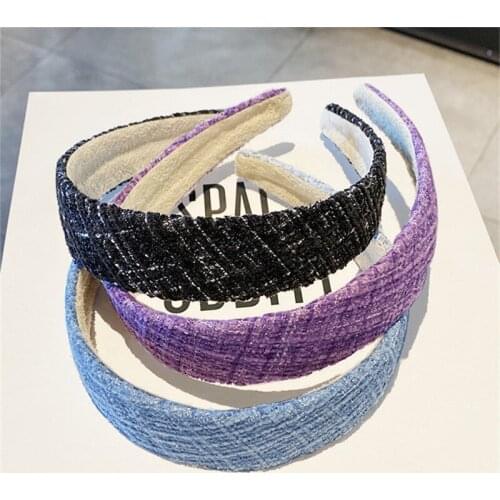 Elegant Tweed Headbands for Women Retro Turban French Hairbands Wide Head Bands Lady Head Hoop Fashion Tiara Hair Accessories