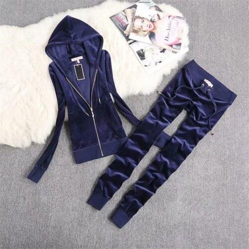 Juicy Lovers Brand Solid Closing Velvet Women Sporting Suit Black Pink Casual Tracksuits Hooded Collar Slim Sportswear suit