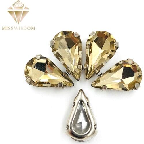 30pcs/pack 6X10mm/8X13mm Light coffee pear drop Copper claws hollow thick bottom high quality Sew on rhinestone DIY accessories