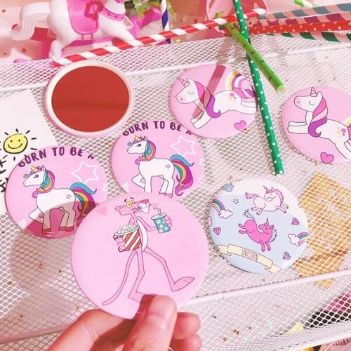1PC Pocket Mirror Makeup Compact Hand Mirror Mini Round Mirror Portable Mirror Makeup Vanity Mirror Cartoon Mirror Cosmetic Tool