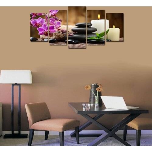 Canvas Pictures Modular Living Room Decor Framework 5 Pieces Stones Bamboo Orchid Flowers Paintings Wall Art HD Prints Posters