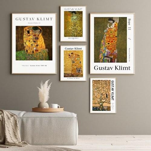 Classic Artist Gustav Klimt Kiss Abstract Oil Painting on Canvas Poster Tree of Life Art Wall Pictures For Living Room Cuadros
