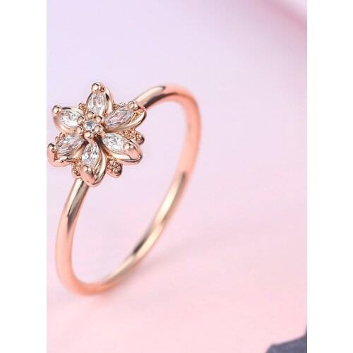 Sparkling Flower Finger Rings For Women Girls Romantic Ring Rose Gold Color Zircon Fashion Jewelry R080