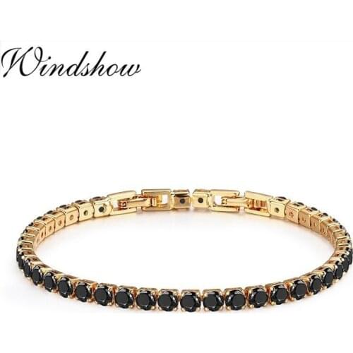 Copper w Gold Color Cluster Round Black CZ Chain Tennis Bracelet & Bangles For Women Girls Jewelry Braceletes Pulseras Bracciali