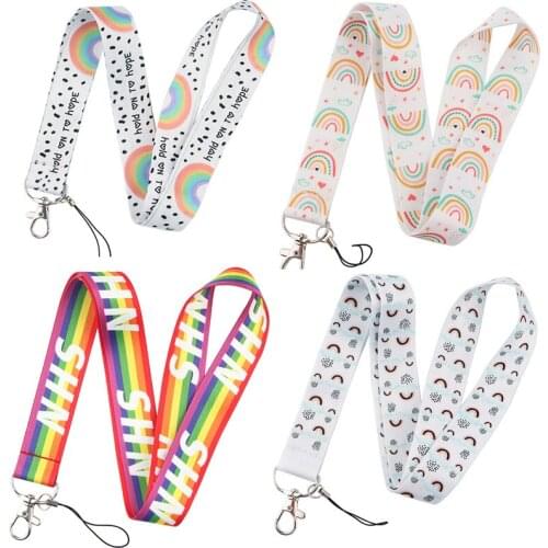 Cartoon Rainbow Neck Strap Lanyards For Keys Keychain ID Card Pass Badge Holder DIY Hang Rope Mobile Phone Lanyard Accessories