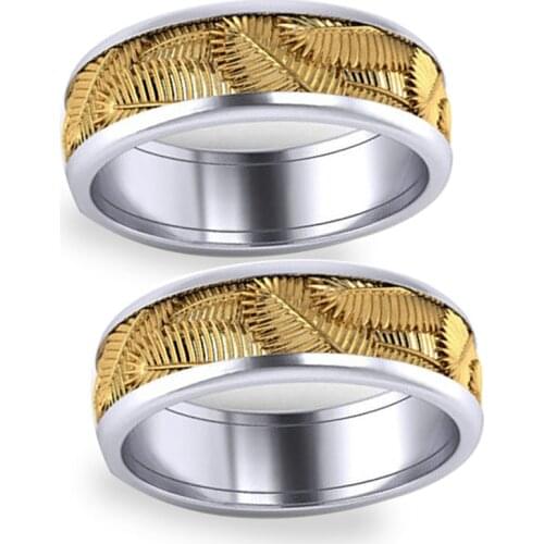 Unique Two-tone Golden Palma Leaves Plants Silver Color Alloy Male Ring for Men Party Jewelry Accessories Size 5-12