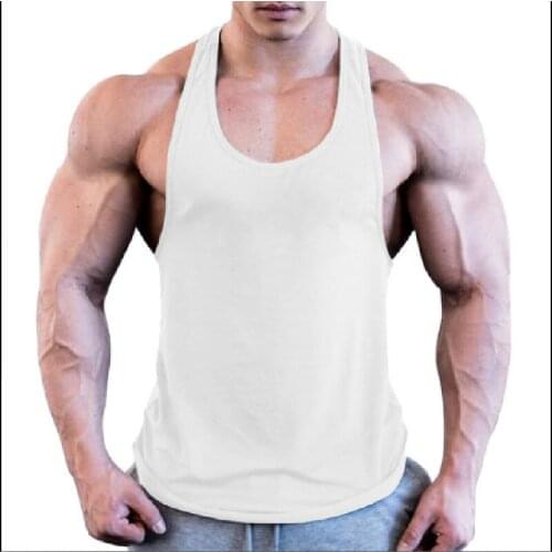 Mens fitness sports vest smooth elastic muscle wide shoulder strap plain vest low price running hot sale