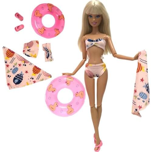 NK Doll Swimwear Beach Bathing Clothes Swimsuit+Slippers+ Swimming Buoy Lifebelt Ring For Barbie Accessories Doll Best Gift