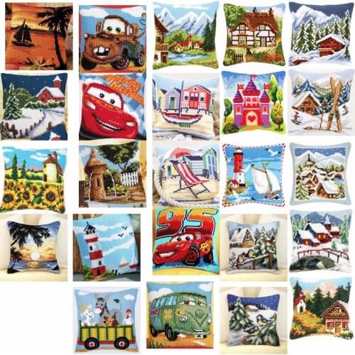 Scenery 1 style Cross Stitch Pillow Mat DIY Craft Tapestry Pillow 42CM by 42CM Needlework Crocheting Cushion Embroidery