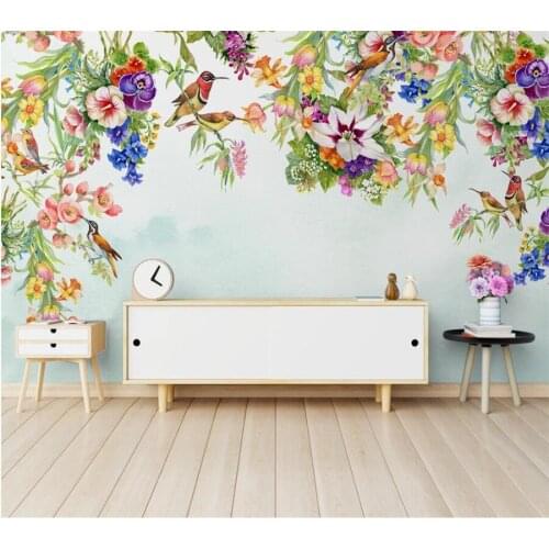 Custom wallpaper 3d Nordic hand-painted flowers and birds lily flower background wall living room bedroom restaurant wallpaper
