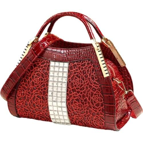 Luxury Fashion Diamond Women Handbags Crocodile Pattern Leather Lace Bag Female Shoulder Messenger Bag Portable Dumpling Bags