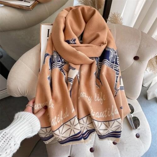 2021 Women Floral Winter Cashmere Scarf Pashmina Shawls and Wraps Fashion Thick Warm Female Blanket Dual Shawl Hijab Poncho