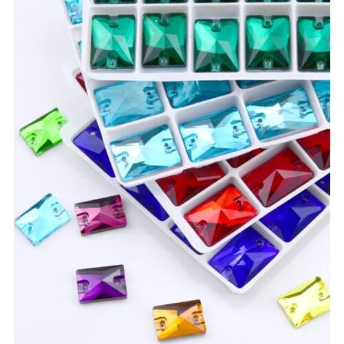 All size sew-on rhinestones glass Rectangle sewing rhinestone two holes flatback colors stone for DIY wedding dress accessories