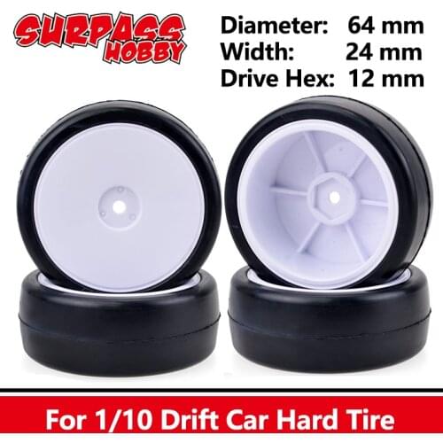 SURPASS HOBBY 4PCS 64MM 1/10 RC Hard Pattern Drift On Road Car Tires Wheels Hub Rim for 1/10 RC HSP HPI Sakura Tamiya Traxxas
