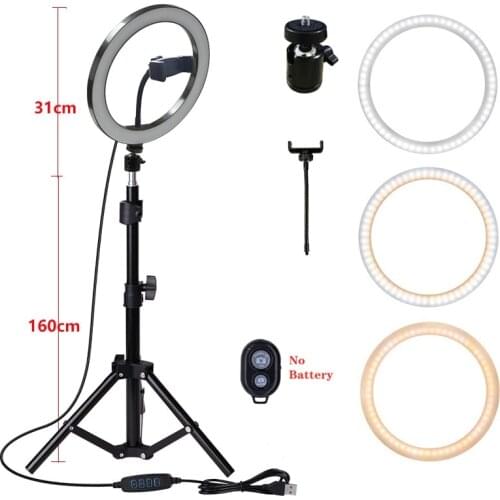 LED Selfie Ring Fill Light 10inch/26CM Dimmable Phone Camera Ring Lamp With 160cm Stand Tripod For Makeup Video Live Studio VK