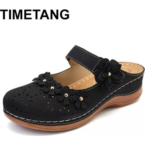 TIMETANGSummer Vintage flowers Wedge Sandals Women Gladiator Sandals Women Casual Slippers Women Lazy Hole shoes Platform Sandal