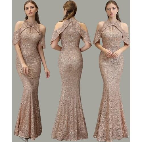 O-neck Mermaid Evening Dress Off-the-shoulder Elegant Prom Gown Flounces Sequins Robe De Soriee XUCTHHC long Formal Dress 2020
