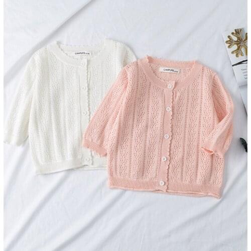 Newborn Baby Girls Knitting Cardigan Ventilation Cotton Soft Solid Color Cardigan Sunscreen Shirt Coat Kids Cardigan Sweaters