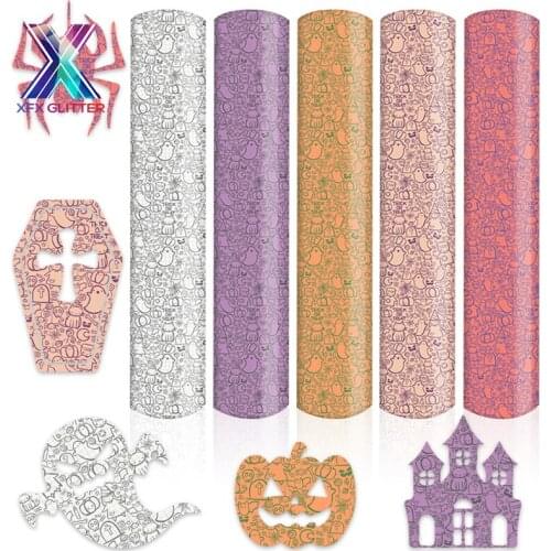 XFX HTV Wholesale 20 Pcs Halloween Heat Transfer Vinyl Bundle12X10 In Pumpkin Ghost Spider Skull Printed Vinyl Film for T Shirts