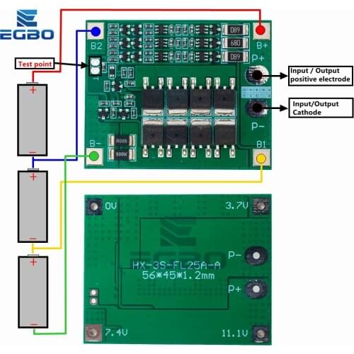 EGBO 3S 25A lipo lithium Polymer BMS/PCM/PCB battery protection board for 3 Packs 18650 Li-ion Battery Cell