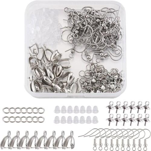 1Box Stainless Steel Earring Hooks with Ear Nuts Peg Bails Pin Pendants Ice Pick Pinch Bails Jump Rings For DIY Earring Making