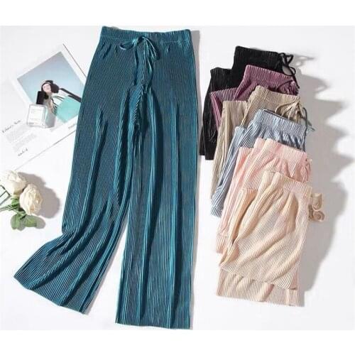 Women Summer Wide Leg Pants Vintage Elegant Pleated Trousers Ankle Length Pants Holiday Beach Bohemian Pants Plus Size M-6XL 7XL